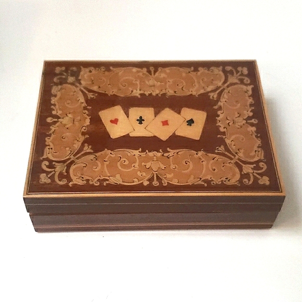 Vtg Italian Lacquer Wood Double Playing Card Box